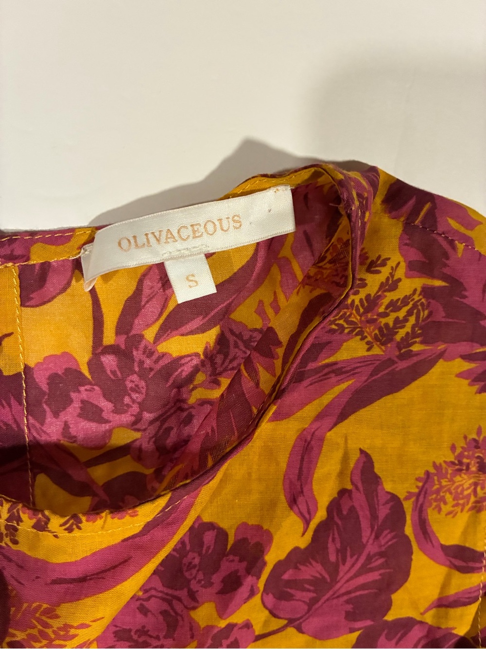 Olivaceous Yellow Shirt with Magenta Floral Print